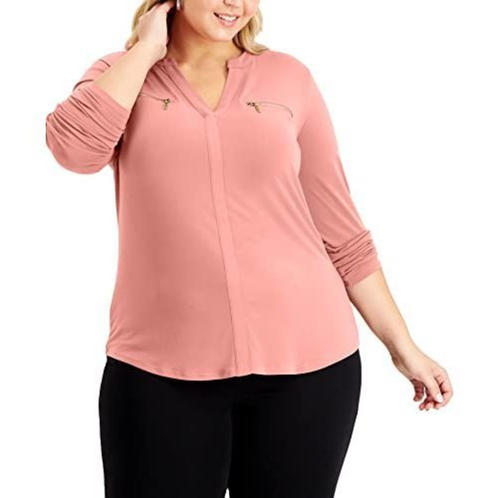 International Concepts Women's Plus Size Zip-Pocket Top Dark Orange 1X